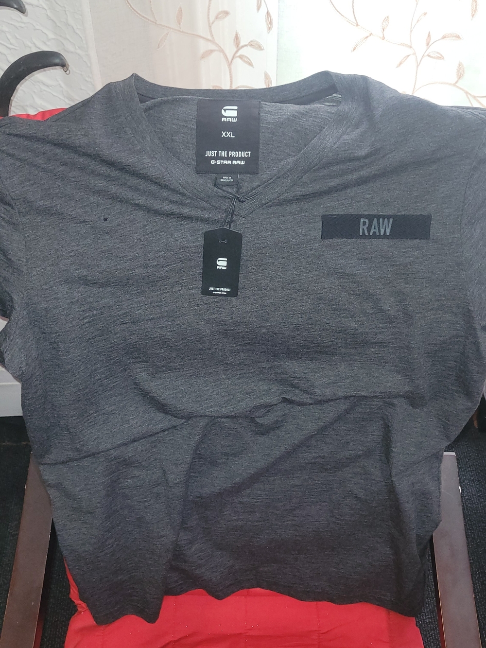 G Star RAW Men's Dark Gray V-Neck Logo Tee